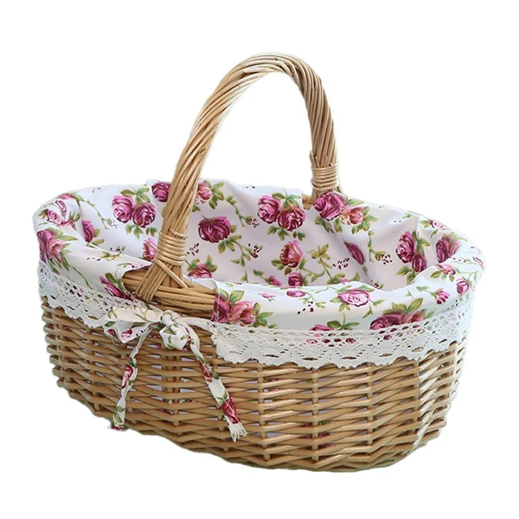 Wicker Picnic Basket with Handle Willow Hand Woven Easter Basket Toy Storage, Size: L