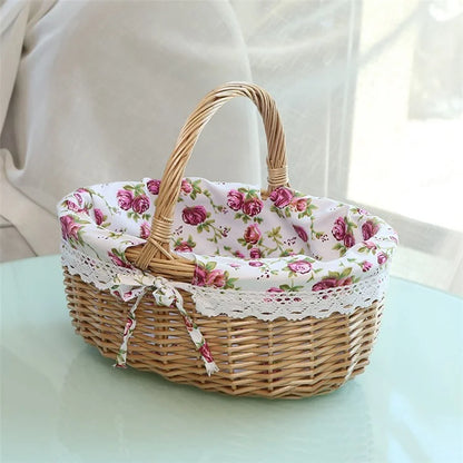 Wicker Picnic Basket with Handle Willow Hand Woven Easter Basket Toy Storage, Size: L