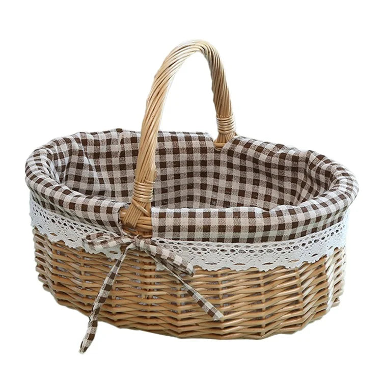 Wicker Picnic Basket with Handle Willow Hand Woven Easter Basket Toy Storage, Size: L