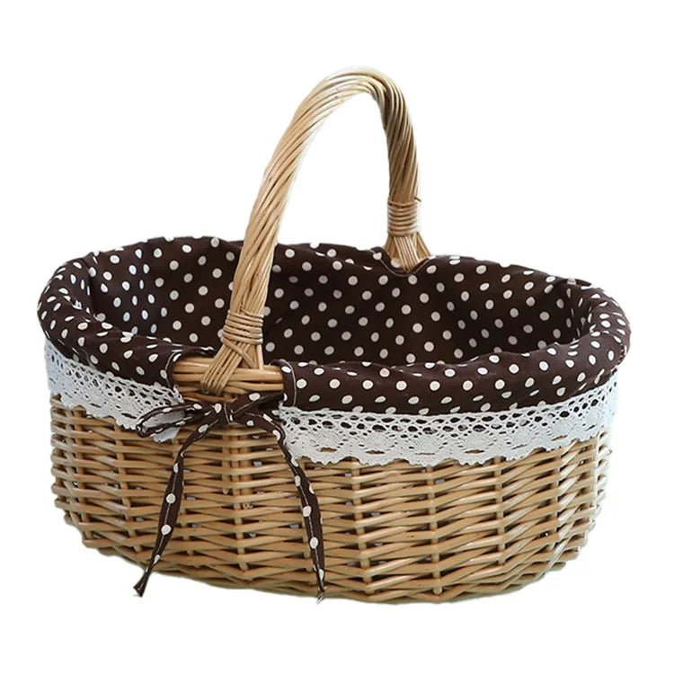 Wicker Picnic Basket with Handle Willow Hand Woven Easter Basket Toy Storage, Size: L