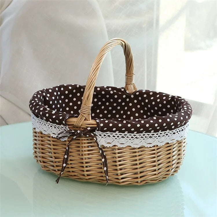 Wicker Picnic Basket with Handle Willow Hand Woven Easter Basket Toy Storage, Size: L