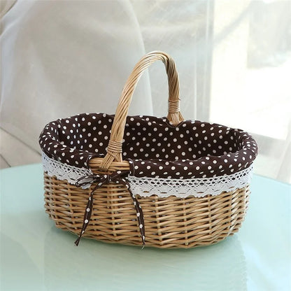 Wicker Picnic Basket with Handle Willow Hand Woven Easter Basket Toy Storage, Size: L