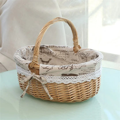 Wicker Picnic Basket with Handle Willow Hand Woven Easter Basket Toy Storage, Size: L