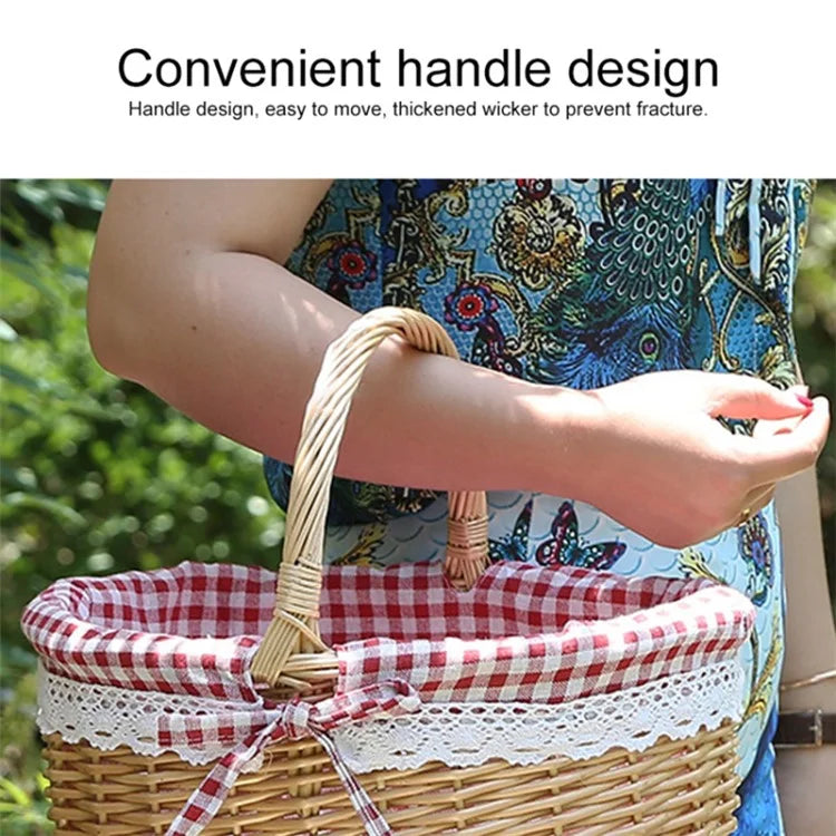 Wicker Picnic Basket with Handle Willow Hand Woven Easter Basket Toy Storage, Size: L