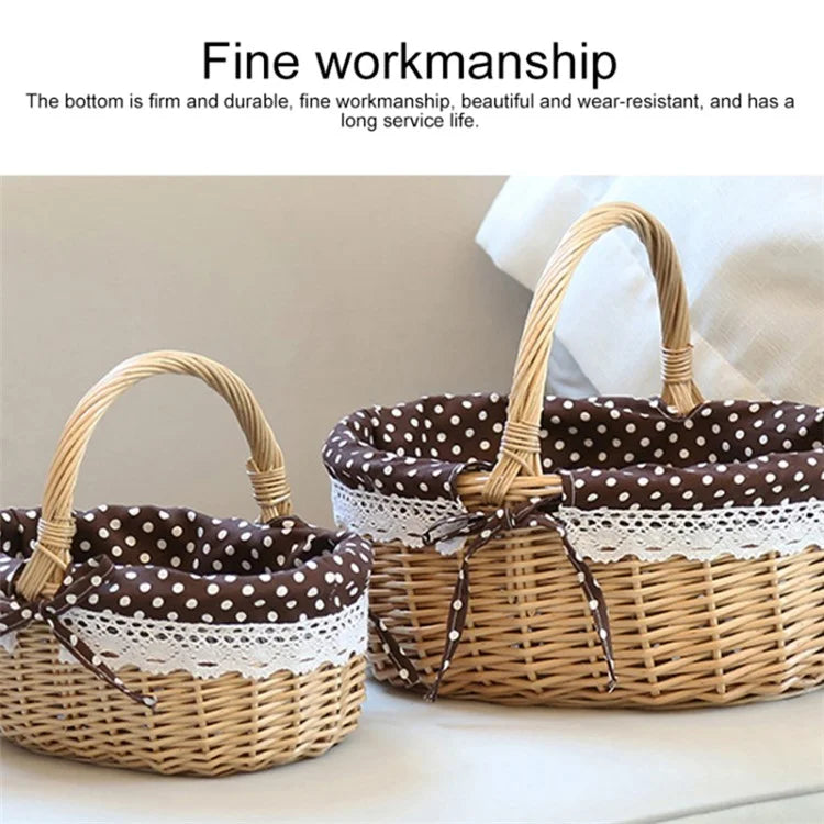 Wicker Picnic Basket with Handle Willow Hand Woven Easter Basket Toy Storage, Size: L