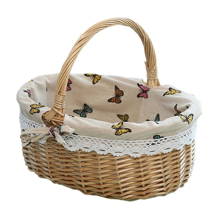 Wicker Picnic Basket with Handle Willow Hand Woven Easter Basket Toy Storage, Size: L