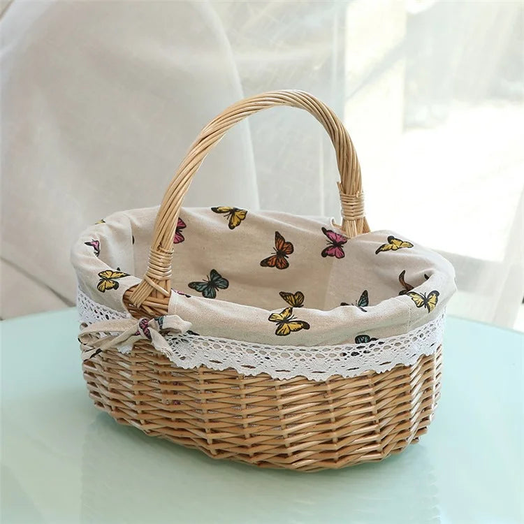 Wicker Picnic Basket with Handle Willow Hand Woven Easter Basket Toy Storage, Size: L