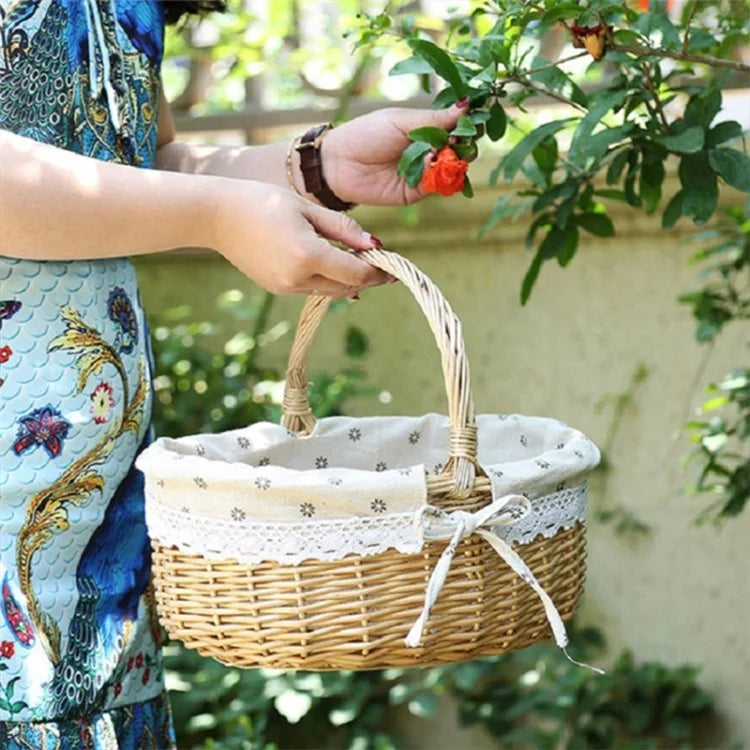 Wicker Picnic Basket with Handle Willow Hand Woven Easter Basket Toy Storage, Size: L