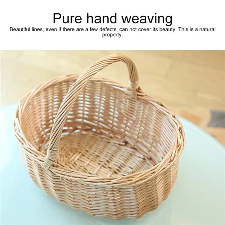 Wicker Picnic Basket with Handle Willow Hand Woven Easter Basket Toy Storage, Size: L