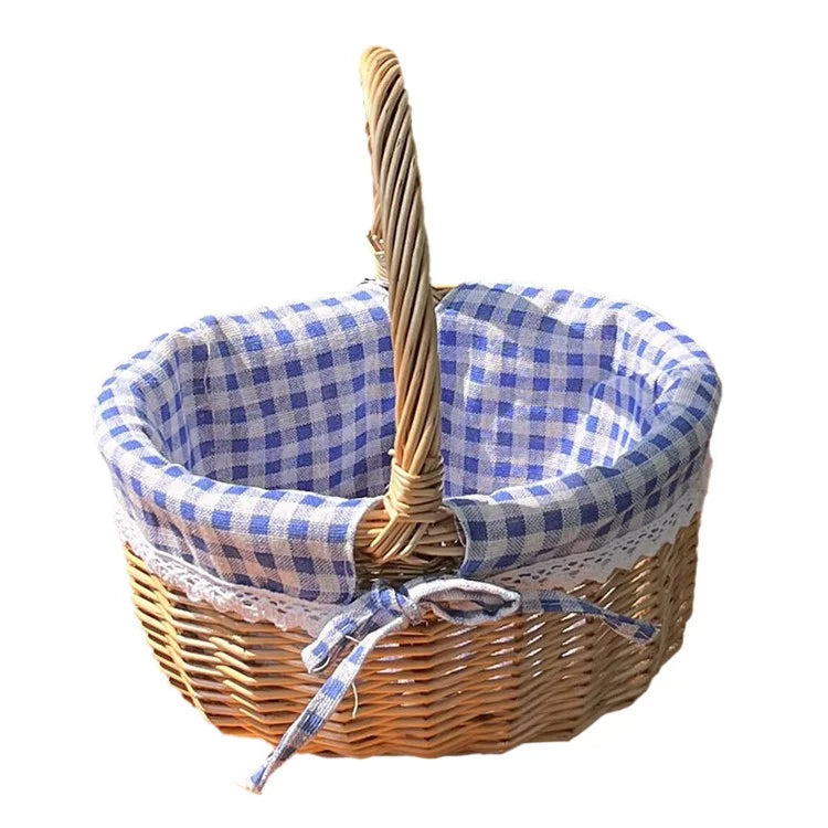 Wicker Picnic Basket with Handle Willow Hand Woven Easter Basket Toy Storage, Size: L