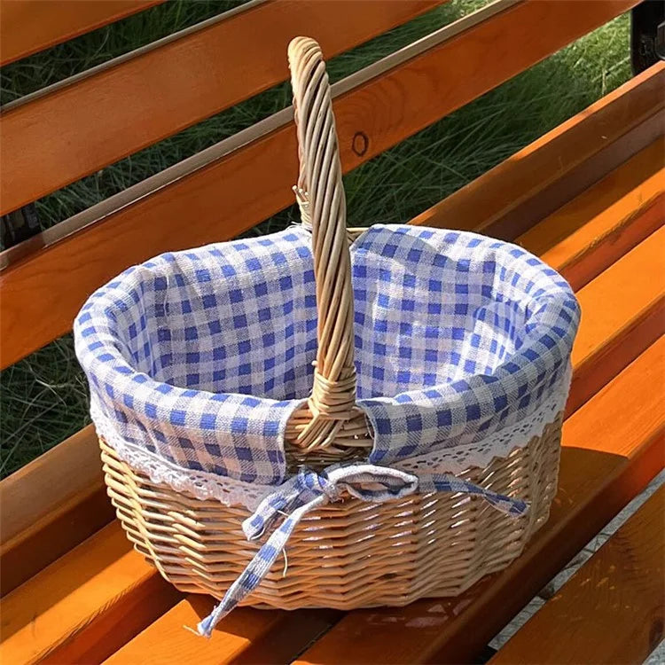 Wicker Picnic Basket with Handle Willow Hand Woven Easter Basket Toy Storage, Size: L