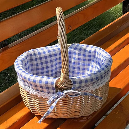 Wicker Picnic Basket with Handle Willow Hand Woven Easter Basket Toy Storage, Size: L