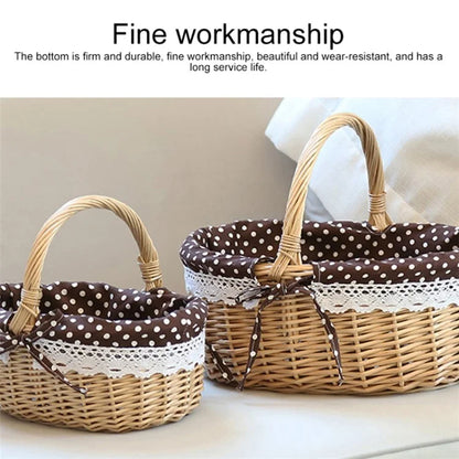 Wicker Picnic Basket with Handle Willow Hand Woven Easter Basket Toy Storage, Size: L