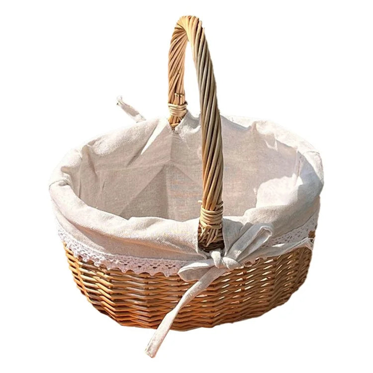 Wicker Picnic Basket with Handle Willow Hand Woven Easter Basket Toy Storage, Size: L