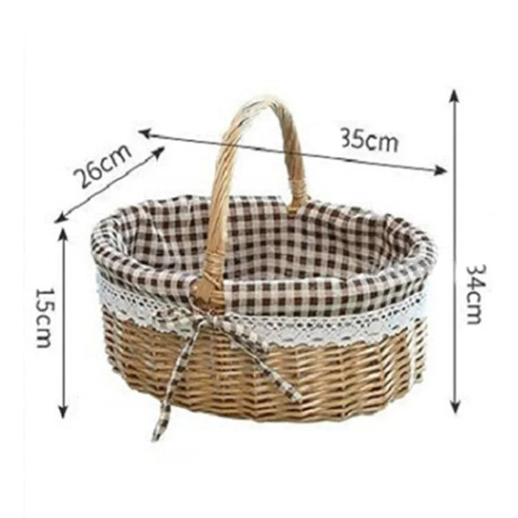 Wicker Picnic Basket with Handle Willow Hand Woven Easter Basket Toy Storage, Size: L