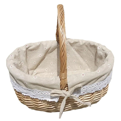 Wicker Picnic Basket with Handle Willow Hand Woven Easter Basket Toy Storage, Size: L