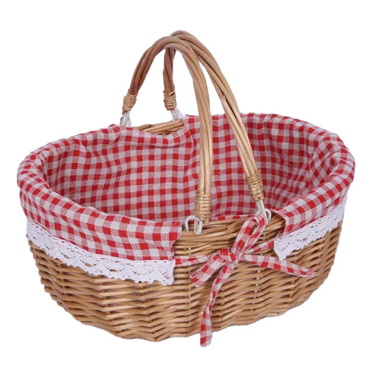 Wicker Picnic Basket with Handle Willow Hand Woven Easter Basket Toy Storage, Size: L