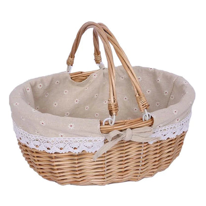 Wicker Picnic Basket with Handle Willow Hand Woven Easter Basket Toy Storage, Size: L