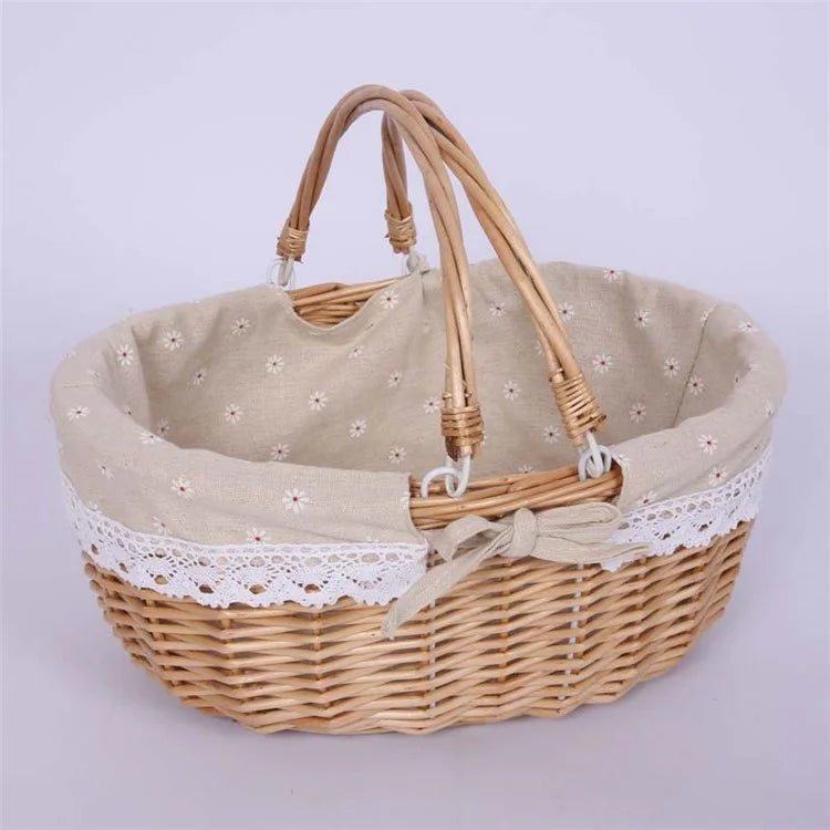 Wicker Picnic Basket with Handle Willow Hand Woven Easter Basket Toy Storage, Size: L