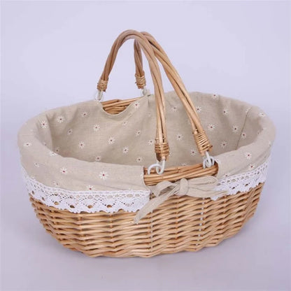 Wicker Picnic Basket with Handle Willow Hand Woven Easter Basket Toy Storage, Size: L