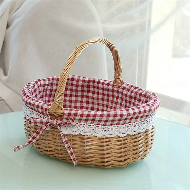 Willow Hamper Portable Outdoor Picnic Basket Woven Basket Egg Container, Size: S