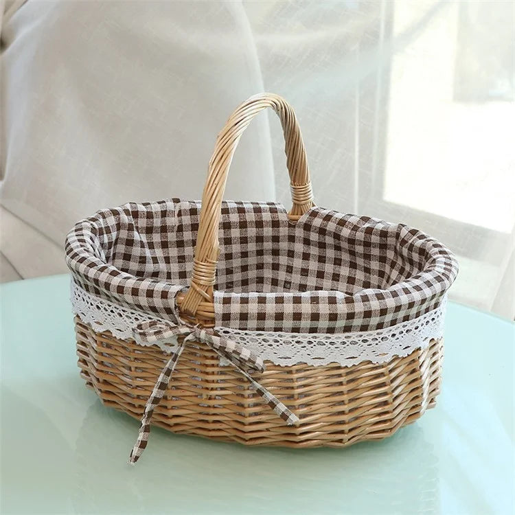 Willow Hamper Portable Outdoor Picnic Basket Woven Basket Egg Container, Size: S