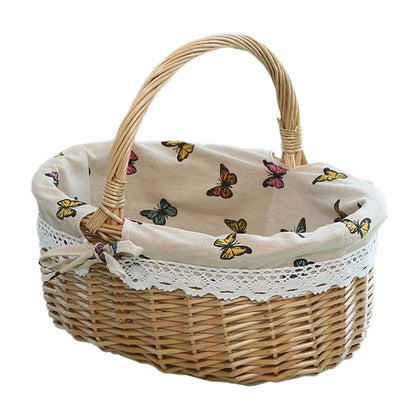 Willow Hamper Portable Outdoor Picnic Basket Woven Basket Egg Container, Size: S