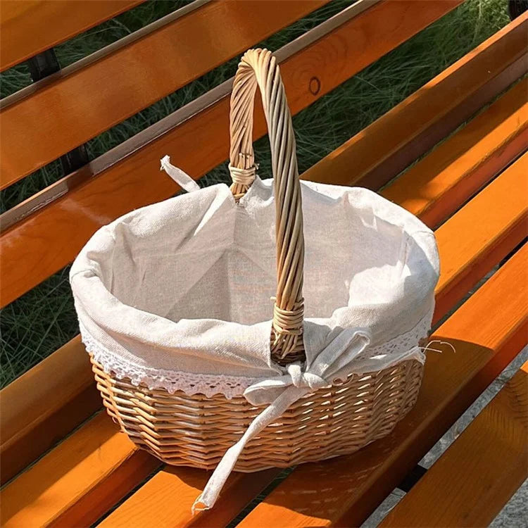 Willow Hamper Portable Outdoor Picnic Basket Woven Basket Egg Container, Size: S