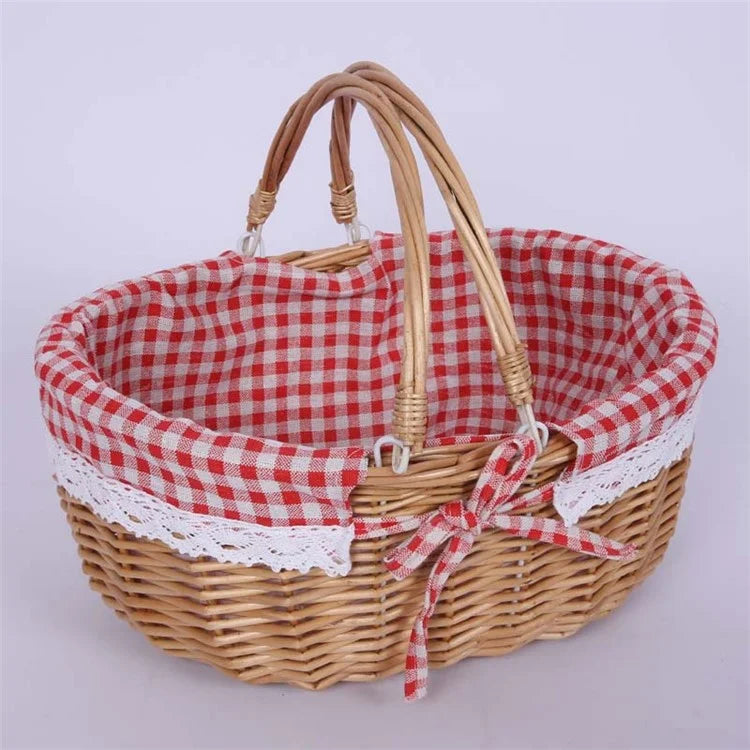Willow Hamper Portable Outdoor Picnic Basket Woven Basket Egg Container, Size: S