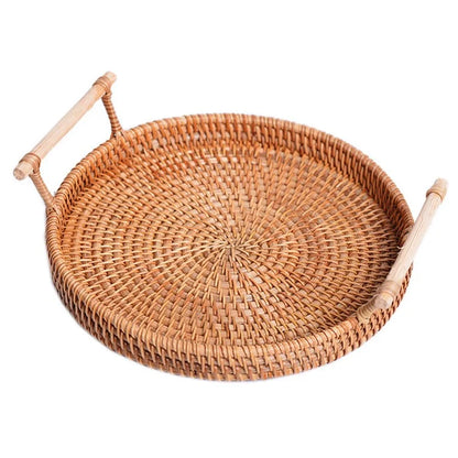 Round Storage Tray with Handle Bread Fruit Woven Rattan Basket S (No FDA)