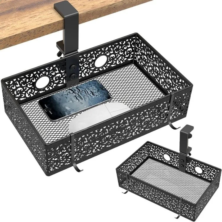 No Drill Hanging Desk Storage Organizer Hidden Under Desktop Basket (Rotation Style)