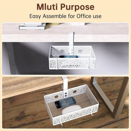 No Drill Hanging Desk Storage Organizer Hidden Under Desktop Basket (Rotation Style)