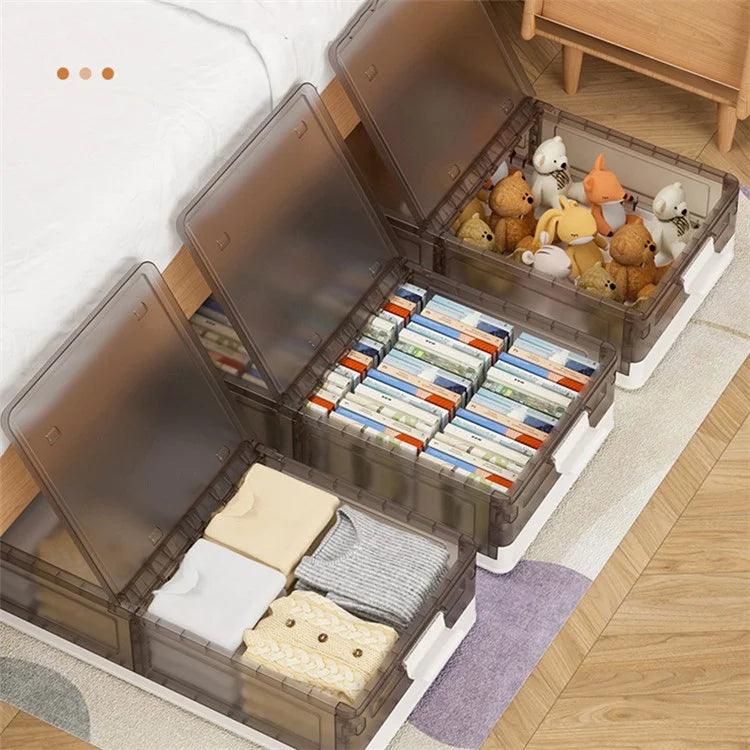 ZY-HE076 43.5L Underbed Storage Box with Wheels PP Foldable Pulley Sorting Box
