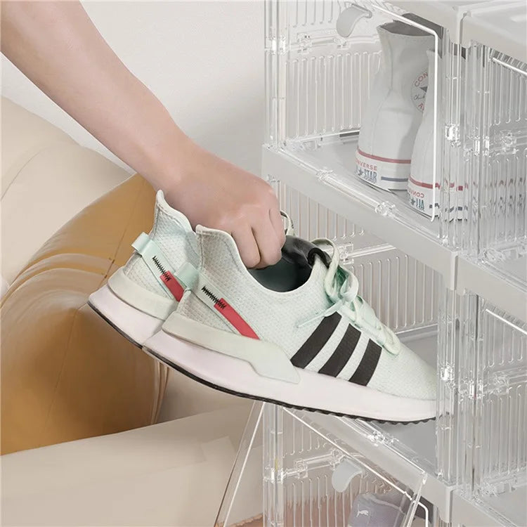 ZY-DF018 Six Tier Stackable Foldable Plastic Shoe Box Clear Storage Container