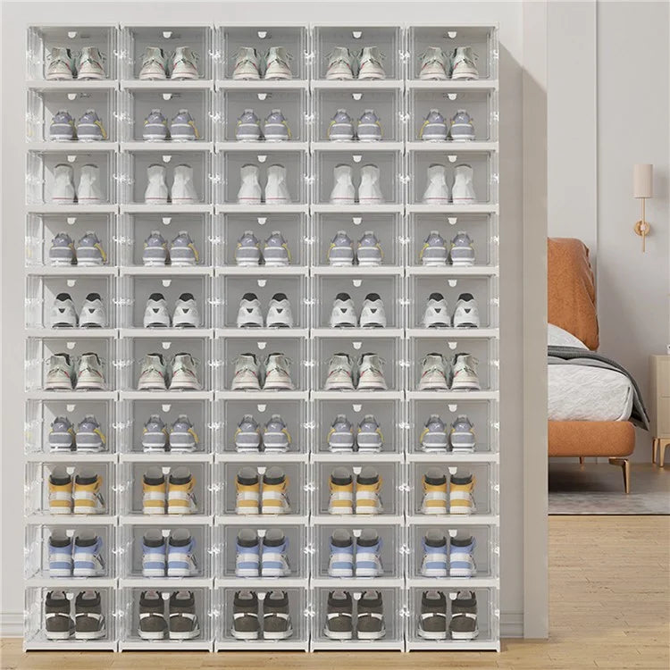 ZY-DF018 Six Tier Stackable Foldable Plastic Shoe Box Clear Storage Container