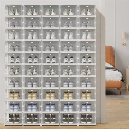 ZY-DF018 Six Tier Stackable Foldable Plastic Shoe Box Clear Storage Container