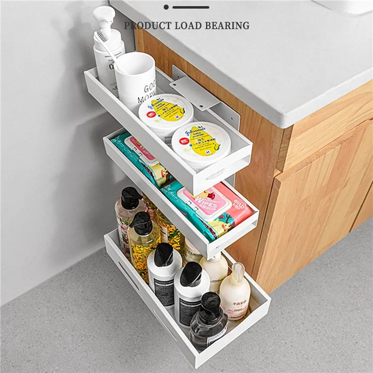 Carbon Steel Kitchen Organizer Wall-mounted Sliding Storage Box, Size L