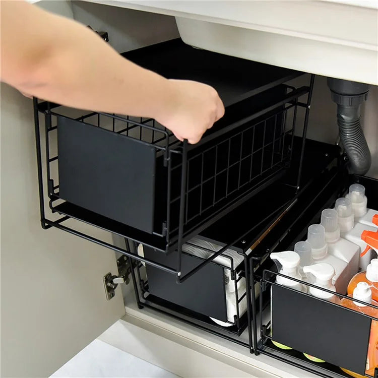 Multi-function Kitchen Under Sink Organizer Shelf Carbon Steel Rack with Lid