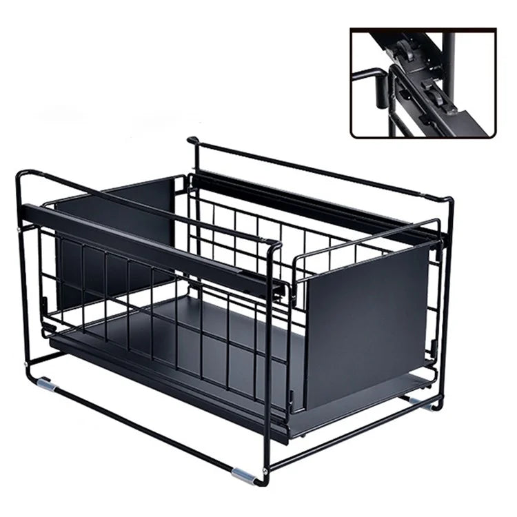 Carbon Steel Organizer Shelf with Wheels Kitchen Under Sink Storage Rack (No Lid)