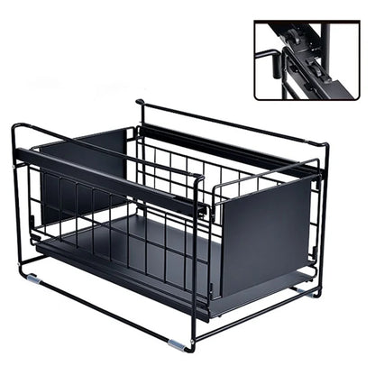 Carbon Steel Organizer Shelf with Wheels Kitchen Under Sink Storage Rack (No Lid)