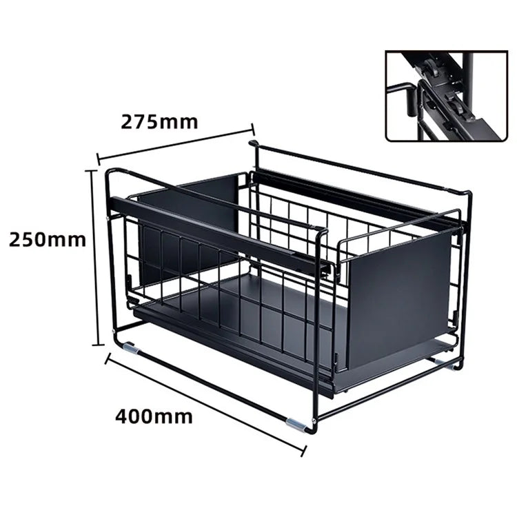Carbon Steel Organizer Shelf with Wheels Kitchen Under Sink Storage Rack (No Lid)
