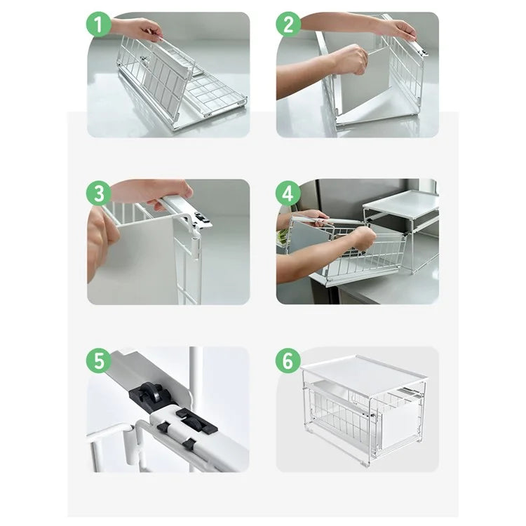 Carbon Steel Organizer Shelf with Wheels Kitchen Under Sink Storage Rack (No Lid)