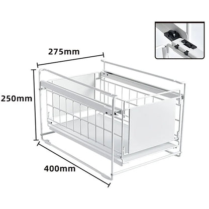 Carbon Steel Organizer Shelf with Wheels Kitchen Under Sink Storage Rack (No Lid)