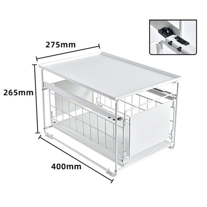 Kitchen Under Sink Organizer Shelf Carbon Steel Sliding Storage Rack with Lid