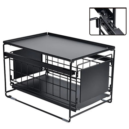 Kitchen Under Sink Organizer Shelf Carbon Steel Sliding Storage Rack with Lid