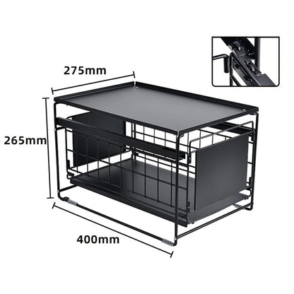 Kitchen Under Sink Organizer Shelf Carbon Steel Sliding Storage Rack with Lid