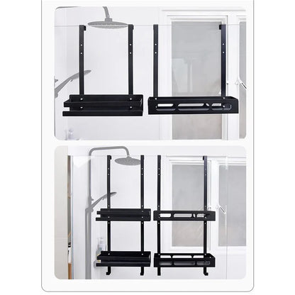 Bathroom Door Hanging Basket Space Saving Carbon Steel Organizer Shelf, Style A / Double Layer