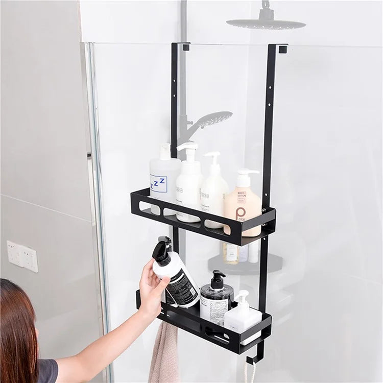Bathroom Door Hanging Basket Space Saving Carbon Steel Organizer Shelf, Style A / Double Layer