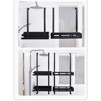 Carbon Steel Bathroom Door Hanging Basket Drill Free Organizer Shelf, Style B / Single Layer