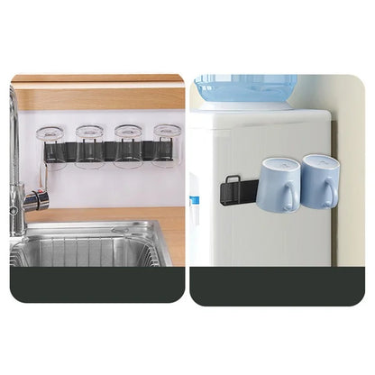4-Hook Carbon Steel Organizer Rack Drill Free Wall Mounted Cup Holder
